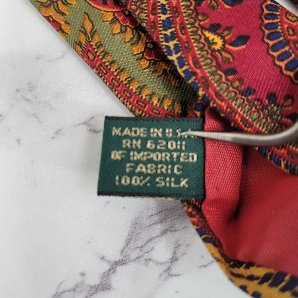 J Crew Vintage Paisley Silk Tie in Red and Gold Men's Necktie Made By Hand USA